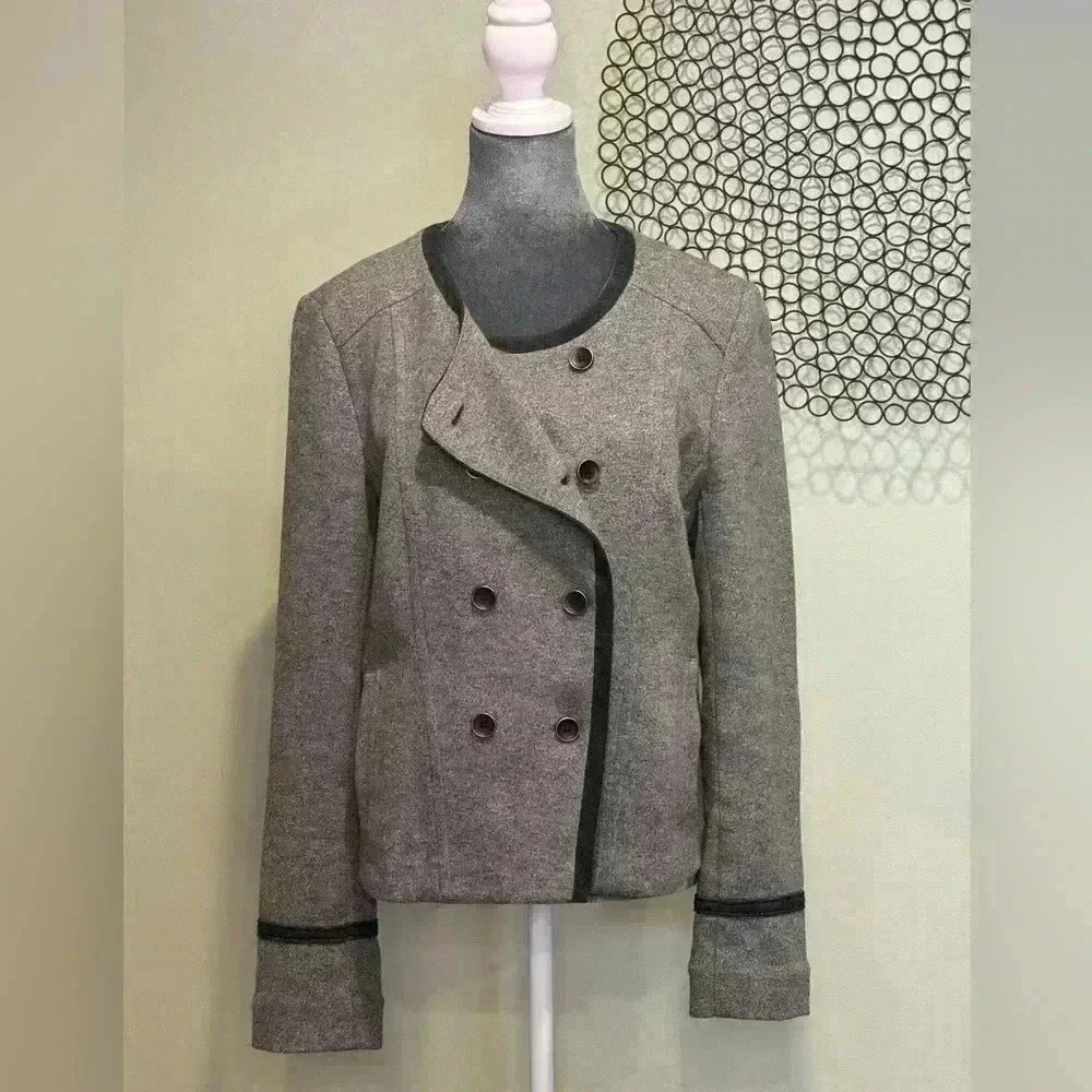 Loft - Double-breasted Pea Coat jacket top Gray - Size Large